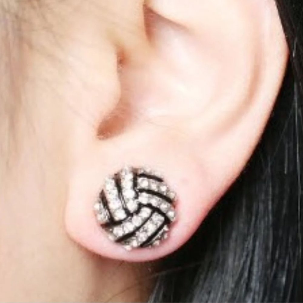 Volleyball Sports‎ Stud Earrings - Rhinestone Crystal Bling, Athletic Fashion - Picture 2 of 4